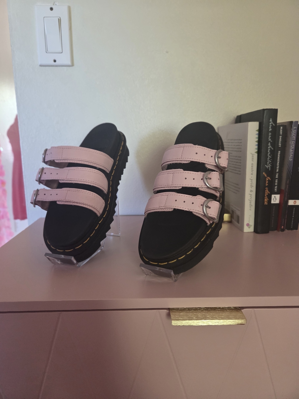 Dr. Martens Pink Triple-Strap Platform Slide Sandals